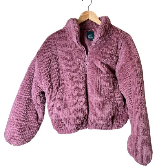 WILD FABLE Rose Pink Faux Fur Quilted Cropped Puffer Jacket Size Medium - Picture 1 of 9